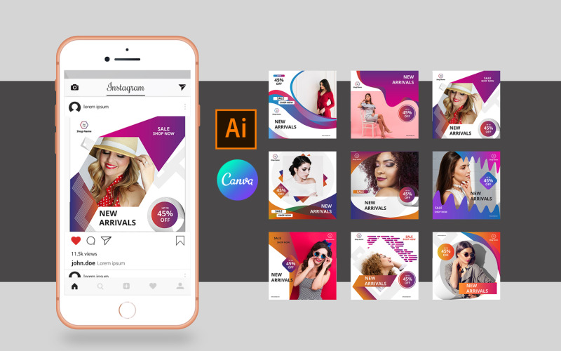 Kleurrijke Instagram promotionele banner sociale mediasjabloon