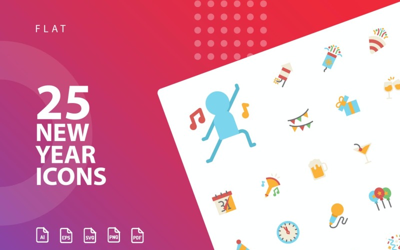 New Year Flat Icon Set