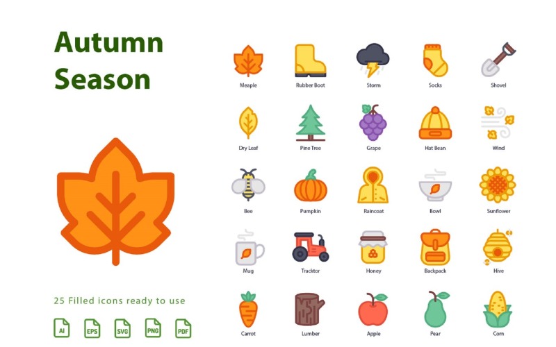 Осенний первый сезон (заполненный) набор иконок