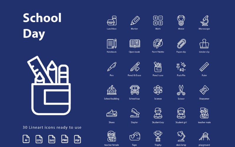 Download Набор иконок "School Day (Line) Icon Set" / School Day (Line) Icon Set - Набор иконок на тему science icon,icon set,design,vector,vector set