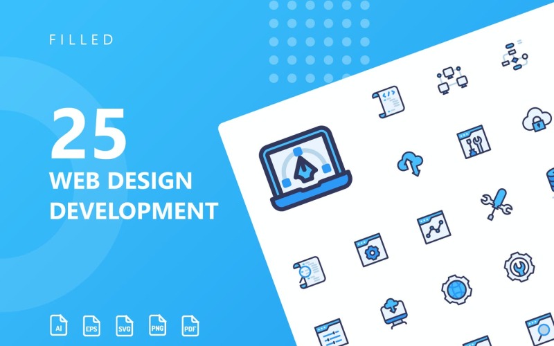 Set di icone riempito di sviluppo web design
