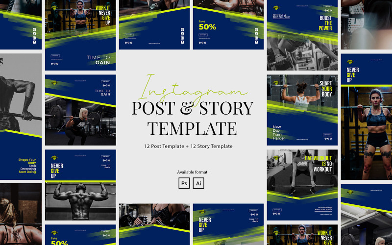 Download Шаблон для соцсетей "Sport Instagram Post and Story Template for Social Media" / Sport Instagram Post and Story Template for Social Media - Шаблон для соцсетей на тему графика template,lifestyle,sport,diet,instagram for sport,workout,fitness,training instagram,post,story,elegant,modern,creative,business,company,brand,simple,instagram for fitness,health,instagram po