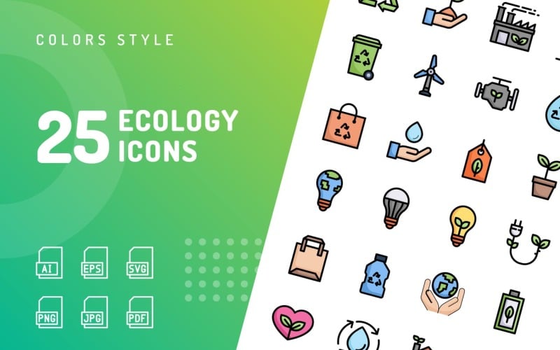 Conjunto de iconos de colores de ecología