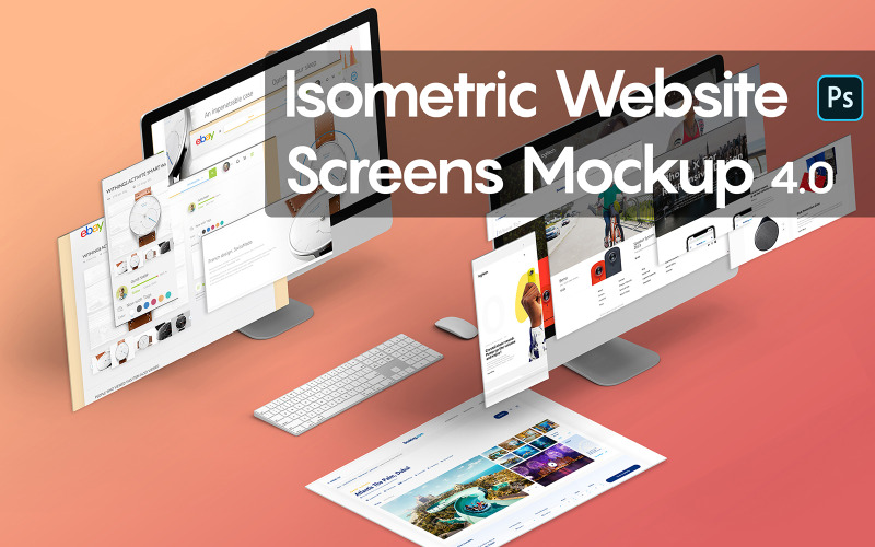 Isometrisk webbplatsskärmar 4.0 produktmodell