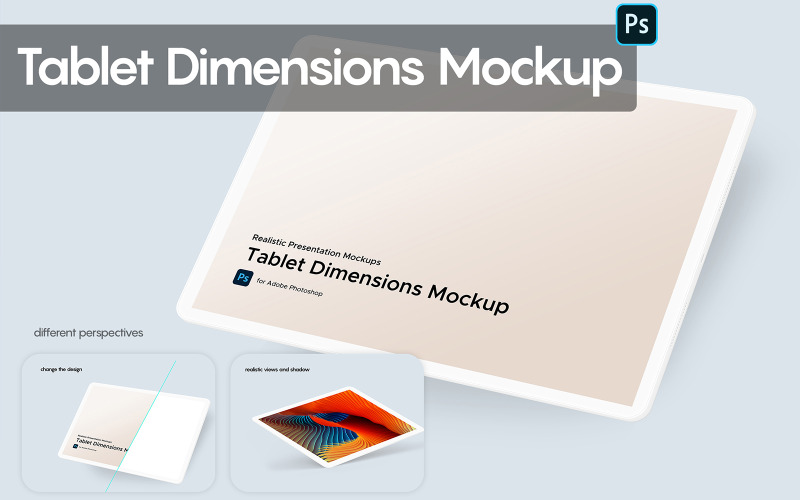Maqueta de producto de tableta de dimensiones blancas