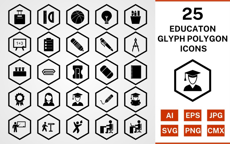Sada ikon vzdělání 25 polygonů