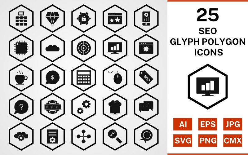 25 Seo Glyph Polygoon Icon Set