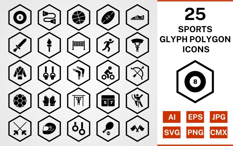 25 sport en spel Glyph Polygon Icon Set