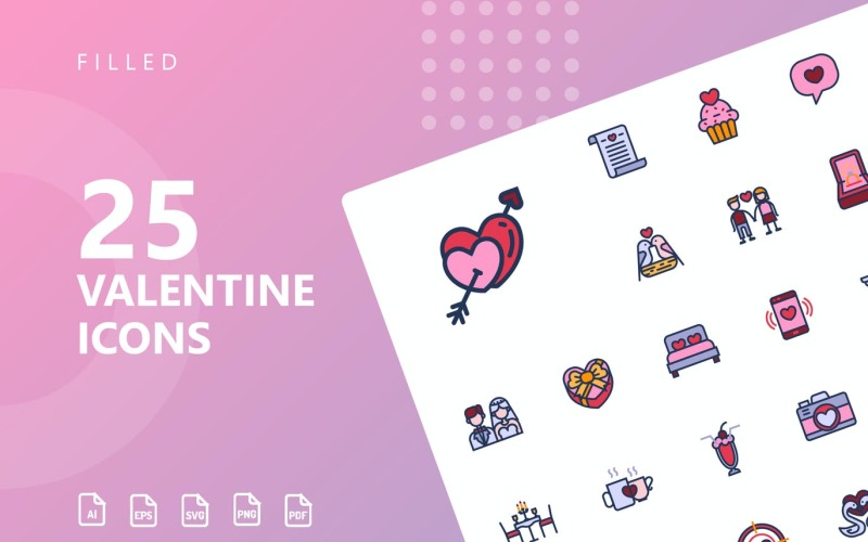Valentine fylld ikonuppsättning