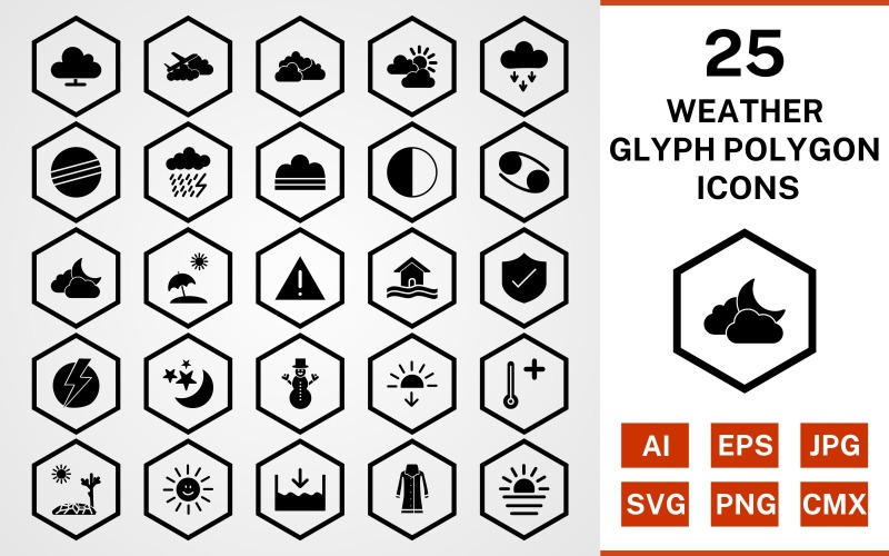 Download Набор иконок "25 Weather Glyph Polygon Icon Set" / 25 Weather Glyph Polygon Icon Set - Набор иконок на тему weather set,file,icon,icons,glyph,vector,sign,symbol,pictogram,polygon,weather,cloudy,hot,sunset,sheild,fog,beach
