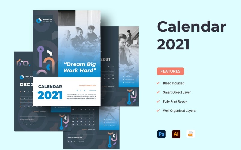 Download Planner "Calendar 2021 Planner" / Calendar 2021 Planner - Planner на тему графика calendar,2021,psd,ai,eps,planner,template