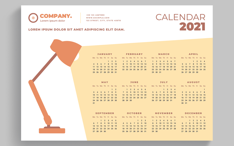 Calendario 2021 Layout con lampada Design Elements Planner
