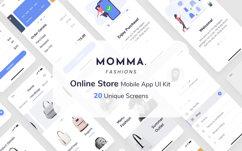 Elementi dell'interfaccia utente del negozio online di Momma