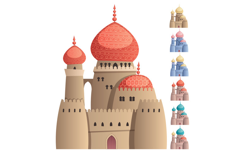 Download Иллюстрация "Arabian Castle on White - Illustration" / Arabian Castle on White - Illustration - Иллюстрация на тему графика castle,stronghold,fort,palace,arabian,arabic,oriental,moslem,muslim,middle east,tower,minaret,gate,stone,dome,cupola,medieval,middle ages,dark ages,fantasy