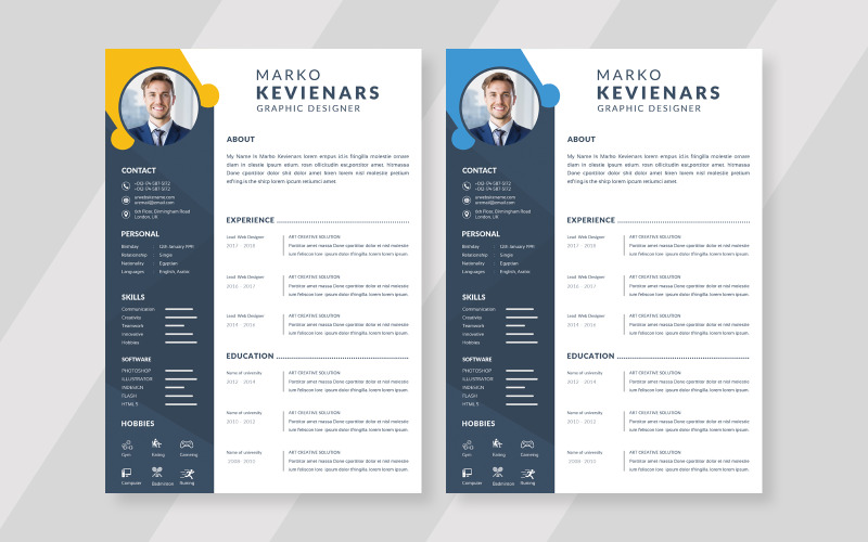 Download Резюме "Beautiful Marko Kevinenars - Elegant Stylish Design Resume Template" / Beautiful Marko Kevinenars - Elegant Stylish Design Resume Template - Резюме на тему графика business,design,resume,cv,work,elegant,flat,job,modern,document,flat design,page,professional,corporate,profession,employment,template,paperwork,vitae,aplicacion