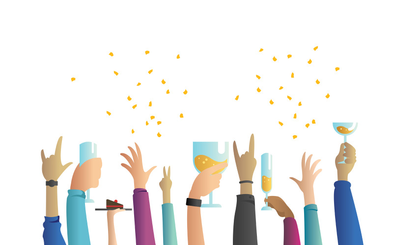 Download Иллюстрация "Celebration on White - Illustration" / Celebration on White - Illustration - Иллюстрация на тему графика party,celebration,festival,festivity,festive,fun,birthday,happy,holiday,wedding,event,glass,hand,holding,alcohol,champagne,wine,drink,cocktail,corporate