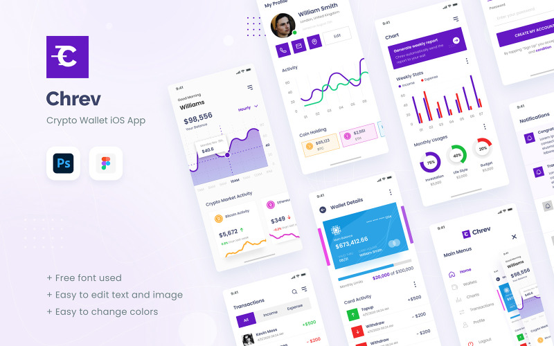 Download UI элементы "Chrev - Crypto Wallet iOS App Design UI Elements" / Chrev - Crypto Wallet iOS App Design UI Elements - UI элементы на тему графика app,design,ui,userinterface,ios,template,figma,psd,elegant,modern,company,corporate,crypto wallet,cryptocurrency,wallet app,banking app,finance app,business,clean,elegant app