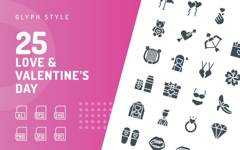 Conjunto de iconos de glifos de amor y San Valentín