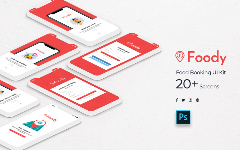 Elementi dell'interfaccia utente dell'app mobile di cibo