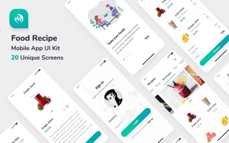 Элементы пользовательского интерфейса мобильного приложения Food Recipe