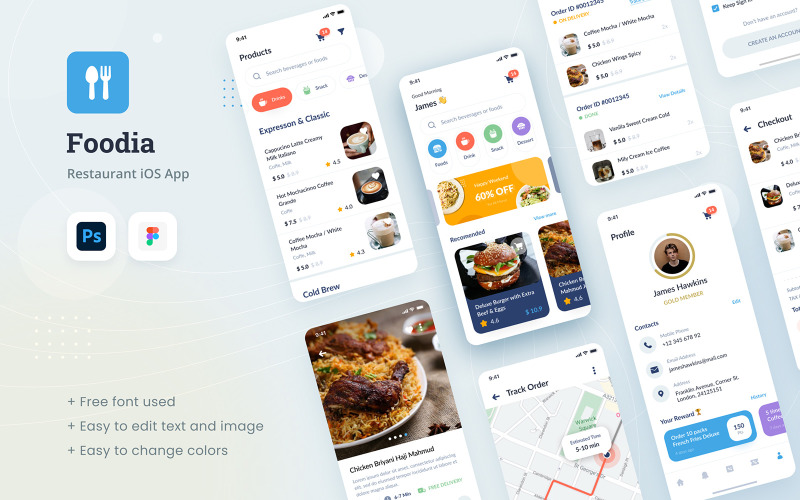 Foodia - Restaurang iOS App Design UI Elements