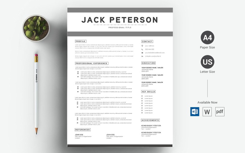 Download Резюме "Jack Peterson - CV &amp; Resume Template" / Jack Peterson - CV &amp; Resume Template - Резюме на тему графика a4,black resume,bright,clean,cv,cover letter,creative,curriculum vitae,design,template,docx,editable,elegant,job,light,minimal,word,modern,new,resume