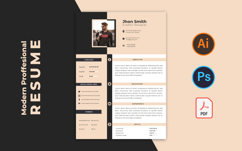 Download Резюме "Modern and Minimal Editable Resume Template" / Modern and Minimal Editable Resume Template - Резюме на тему графика work,company,job,resume,modern,business,cv,template,elegant,curriculum,header,vector,page,text,corporate,interview,vitae,design,minimalist,creative
