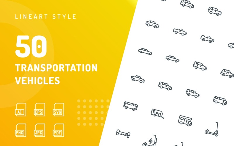 Set di icone di linea di veicoli di trasporto