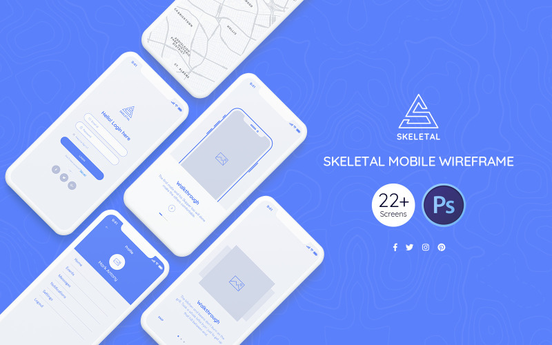 Skeletal Mobile Wireframe UI Elements