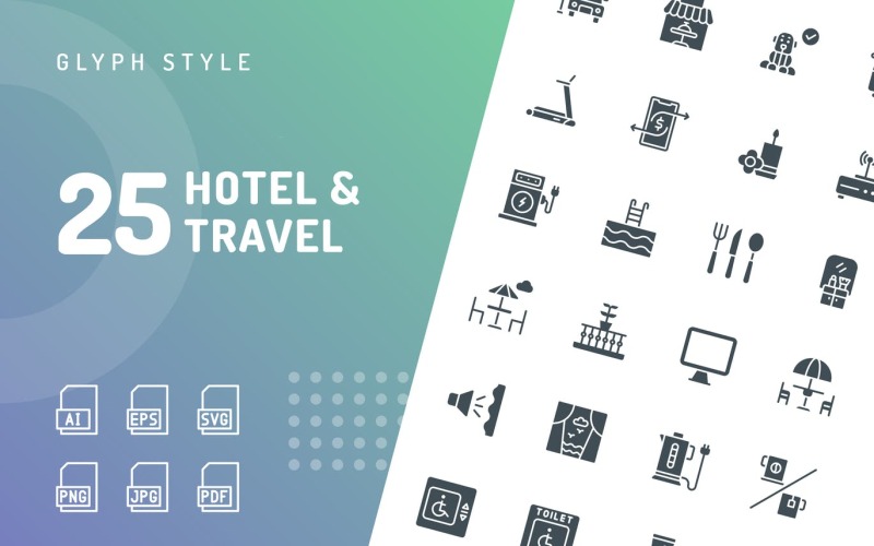 Zestaw ikon glifów Hotel & Travel