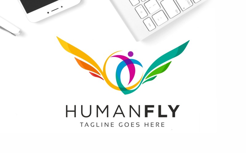 Download Шаблон логотипа "Human Fly Logo Template" / Human Fly Logo Template - Шаблон логотипа на тему графика angel,athletic,blue,chiropractic,chiropractor,doctor,emblem,fly,flying,greek,heal,health,hermes,human,icon,illustration,man,medicine,mercury,mythology