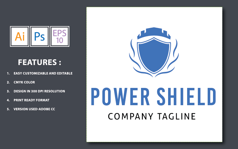 Download Шаблон логотипа "Power Shield Design Logo Template" / Power Shield Design Logo Template - Шаблон логотипа на тему графика icon,shield,logo,symbol,power,vector,design,template,security,strong,protect,badge,background,protection,strength,premium,creative,logotype,decoration,red