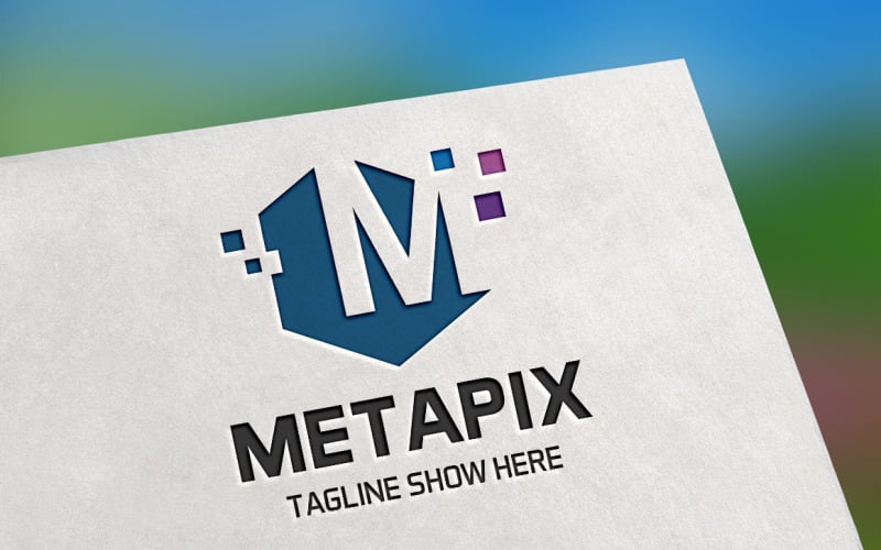 Шаблон логотипа буква M Metapix