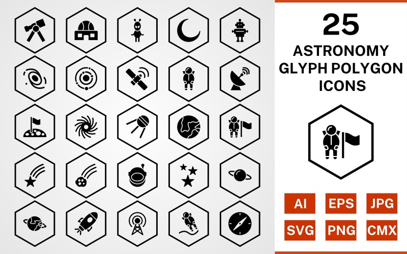 Download Набор иконок "25 Astronomy Glyph Polygon Icon Set" / 25 Astronomy Glyph Polygon Icon Set - Набор иконок на тему science set,file,icon,icons,glyph,vector,sign,symbol,pictogram,polygon,astronomy,astronout,galaxy,telescope,stars,compass,falling star,space station,solar system