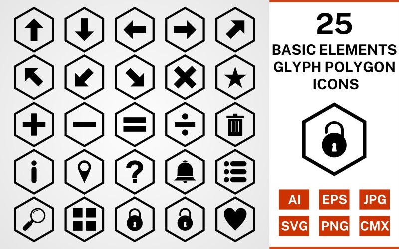 Download Набор иконок "25 Basic Elements Glyph Polygon Icon Set" / 25 Basic Elements Glyph Polygon Icon Set - Набор иконок на тему data basic elements,up,down,apps,lock,list,minus,delete,divide,set,file,icon,icons,glyph,vector,sign,symbol,pictogram,polygon