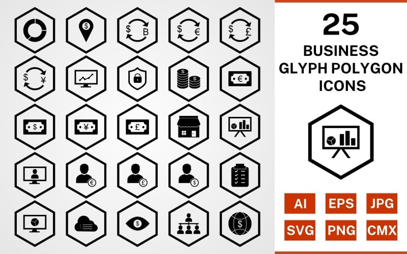Download Набор иконок "25 Business Glyph Polygon Icon Set" / 25 Business Glyph Polygon Icon Set - Набор иконок на тему финансы set,file,icon,icons,glyph,vector,sign,symbol,pictogram,polygon,business,pie chart,organization,world money,pound,coins,stock market,cloud data,planning