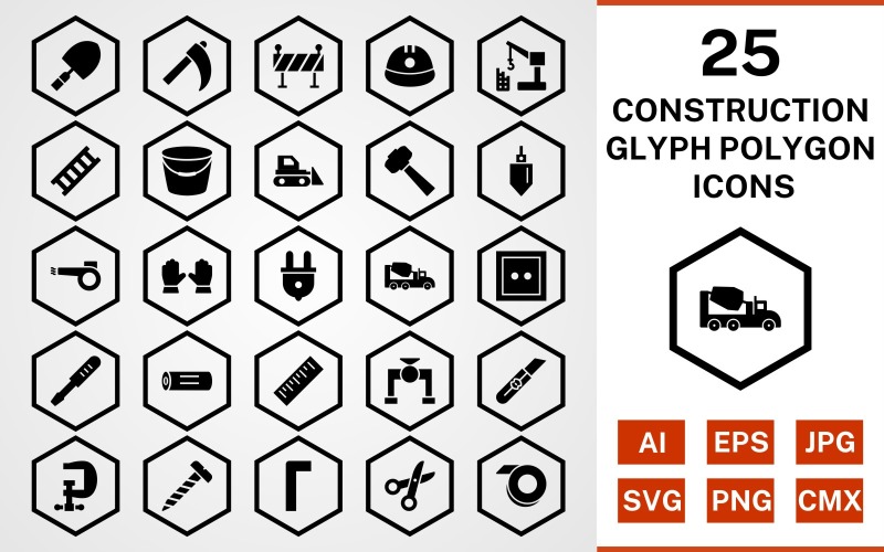 Download Набор иконок "25 Construction Glyph Polygon Icon Set" / 25 Construction Glyph Polygon Icon Set - Набор иконок на тему industrial construction,trowel,ladder,bucket,vise,ruler,helmet,hammer,bulldozer,set,file,icon,icons,glyph,vector,sign,symbol,pictogram,polygon