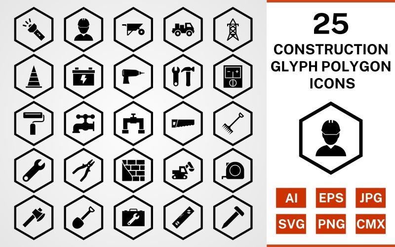 Download Набор иконок "25 Construction Glyph Polygon Icon Set" / 25 Construction Glyph Polygon Icon Set - Набор иконок на тему industrial set,file,icon,icons,glyph,vector,sign,symbol,pictogram,polygon,construction,engineer,loader,tools,tool box,drill,paint roller,pipe,saw
