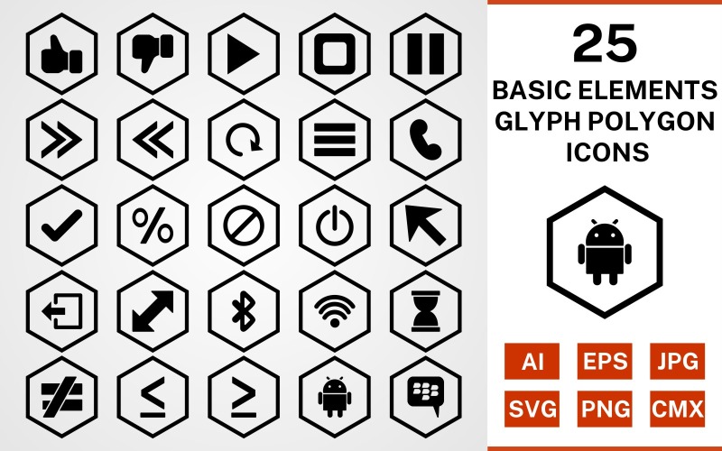 25 grundläggande element Glyph Polygon Ikonuppsättning
