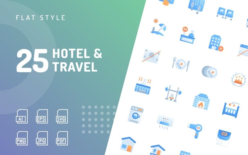 Hotel- und Reise-Flachbild-Icon-Set