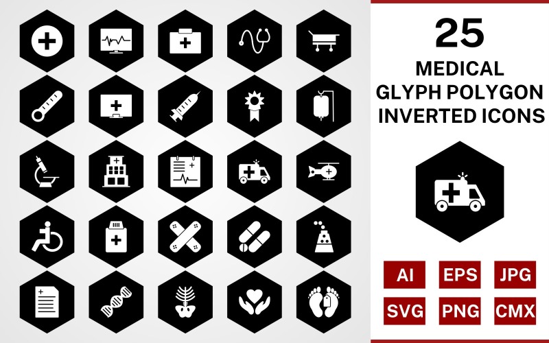 Download Набор иконок "25 Medical Glyph Polygon Inverted Icon Set" / 25 Medical Glyph Polygon Inverted Icon Set - Набор иконок на тему medical set,file,icon,icons,glyph,vector,sign,symbol,pictogram,polygon,inverted,medical,drip,xray,dna,report,toe tag,medicines,hospital,injection