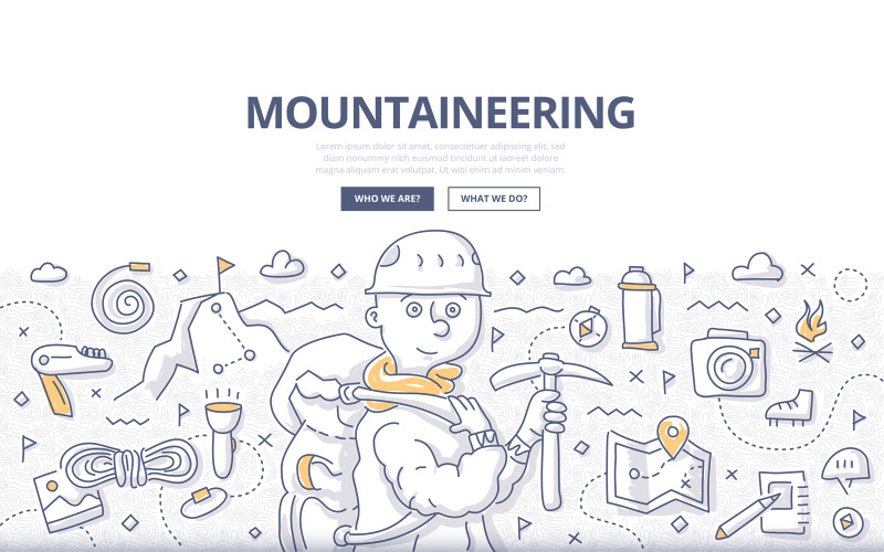 Download Vector "Mountaineering Doodle Concept - Vector Image" / Mountaineering Doodle Concept - Vector Image - Vector на тему графика vector,travel,rock,hiking,mountain,outdoor,equipment,adventure,route,backpack,doodle,explore,hike,hiker,peak,climber,extreme sport,mountaineer,mountaineering,trekking