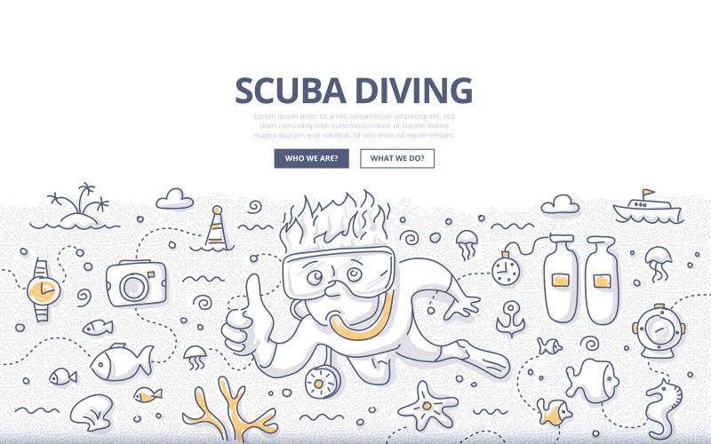 Download Vector "Scuba Diving Doodle Concept - Vector Image" / Scuba Diving Doodle Concept - Vector Image - Vector на тему графика vector,sport,sea,equipment,ocean,underwater,adventure,doodle,marine,mask,fish,diving,starfish,dive,diver,scuba,wetsuit,goggles,oxygen,snorkeling