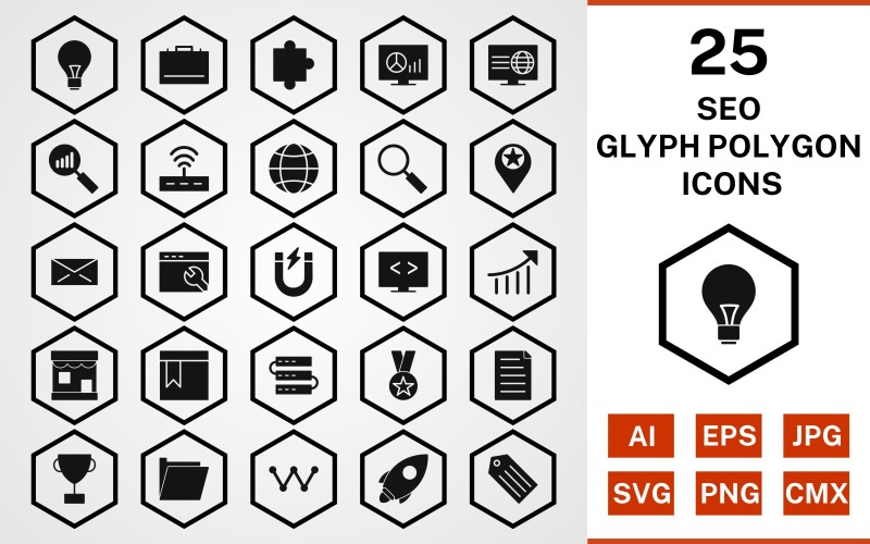 25 Seo Glif Çokgen Simge Seti