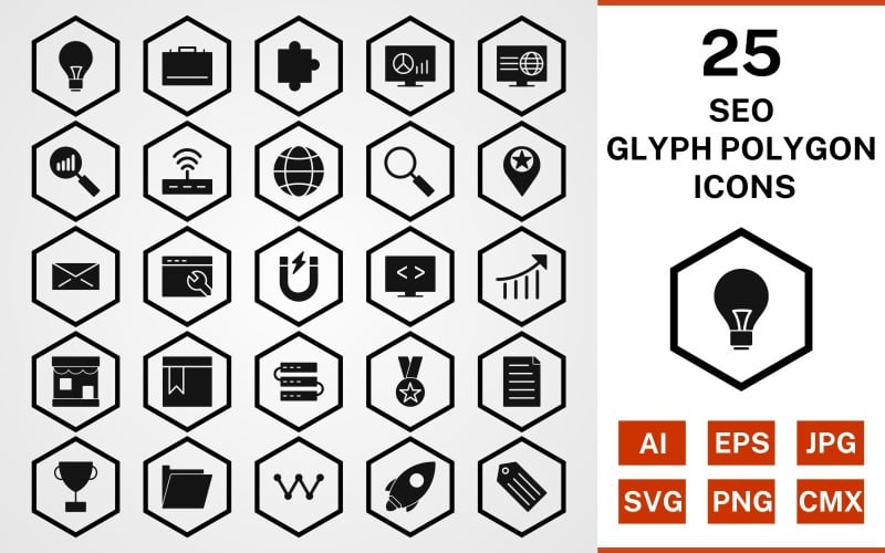 25 Seo Glyph Polygoon Icon Set