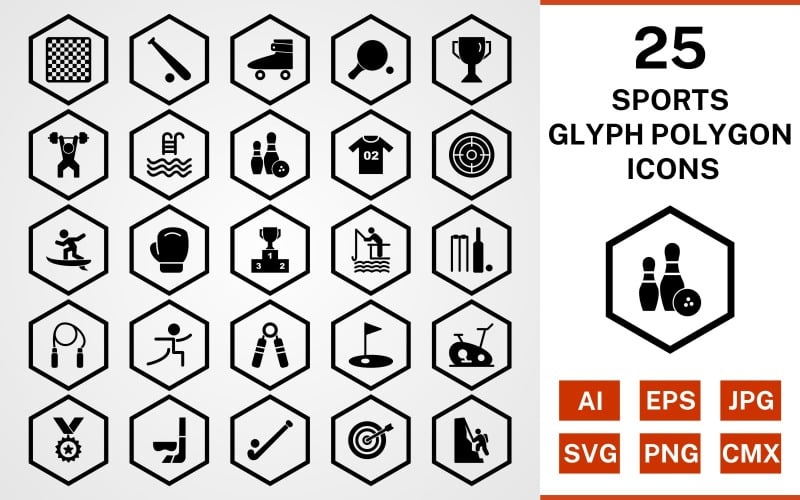 25 Spor Ve Oyunlar Glyph Polygon Icon Set
