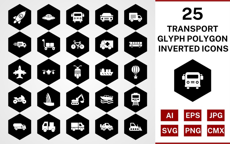 Download Набор иконок "25 Transport Glyph Polygon Inverted Icon Set" / 25 Transport Glyph Polygon Inverted Icon Set - Набор иконок на тему transport set,file,icon,icons,glyph,vector,sign,symbol,pictogram,polygon,inverted,transport,car,bus,boat,van,carrier,jeep,airplane,scooter