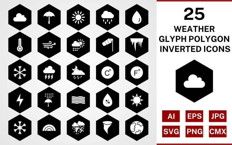 25 Weather Glyph Polygon Inverted Icon Set