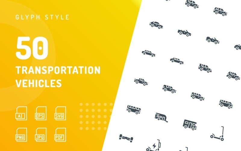 Zestaw ikon glifów pojazdów transportowych
