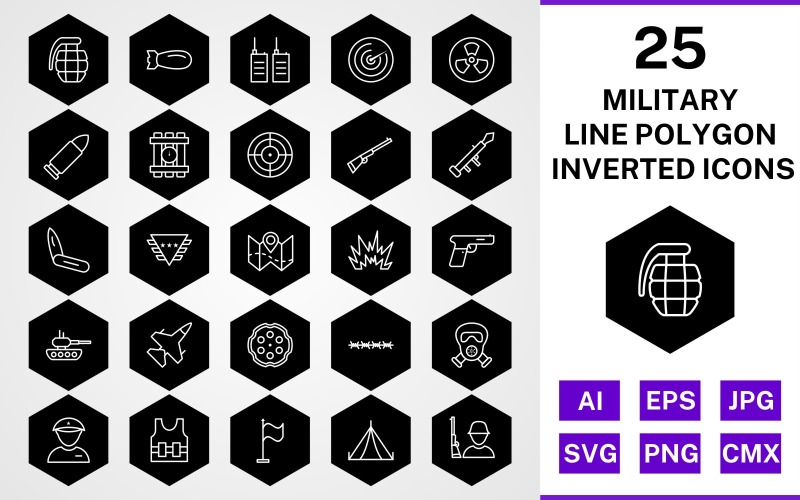 25 zestaw ikon odwrócony wielokąt wojskowy linii